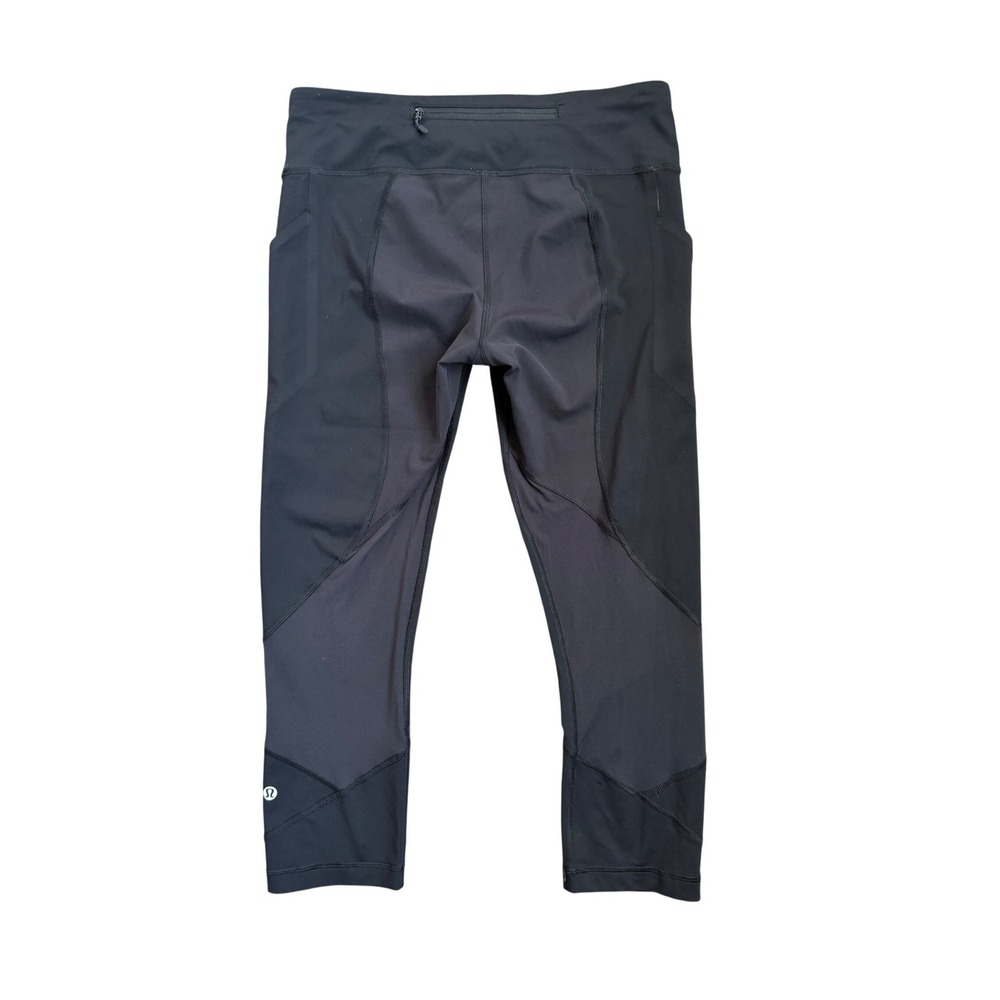 Lululemon Speed Up Crop Women 8 Black Mesh Panel Zipper Pocket Running Leggings